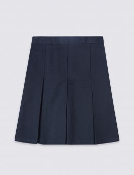 Navy Stitched Down  Boxed Pleat  Skirt